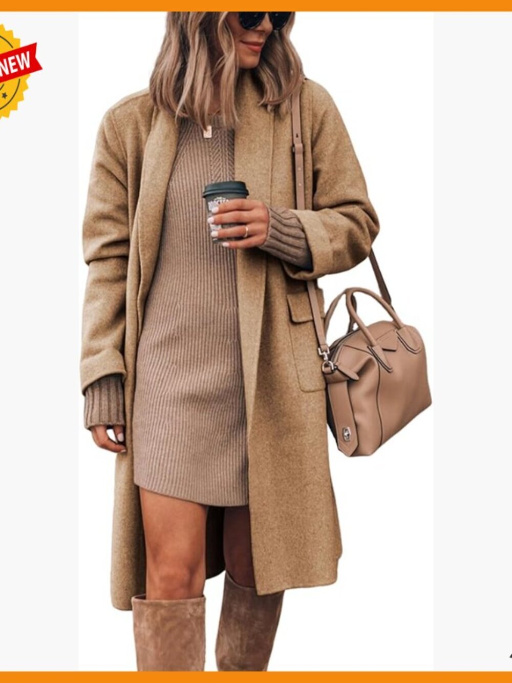 Wool Blend Long Cardigan Coat Open Front Lapel Jacket Slim Fit